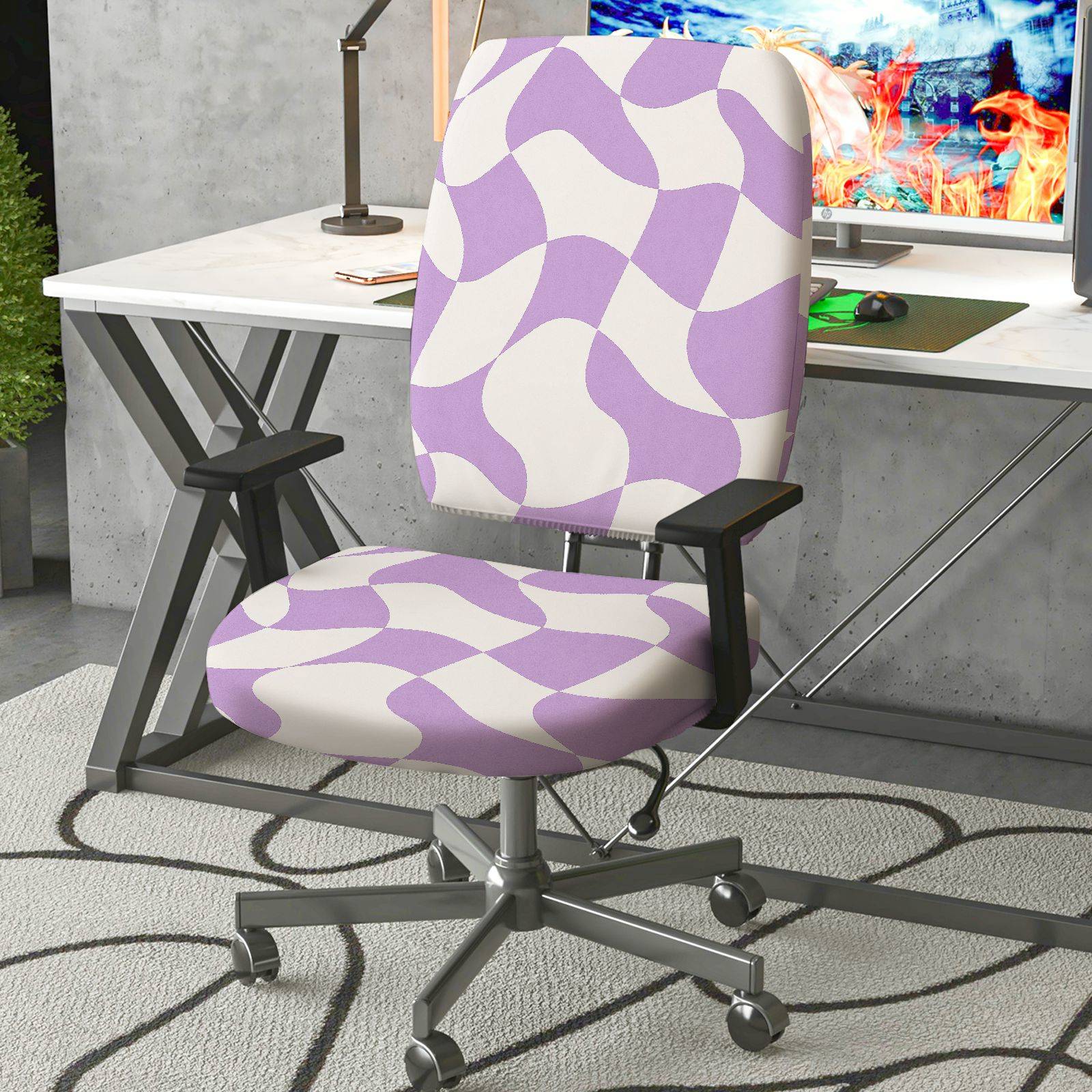 2-Piece Modern Geometric Purple Wave  Computer Chair Cover Set, Seat and Backrest
