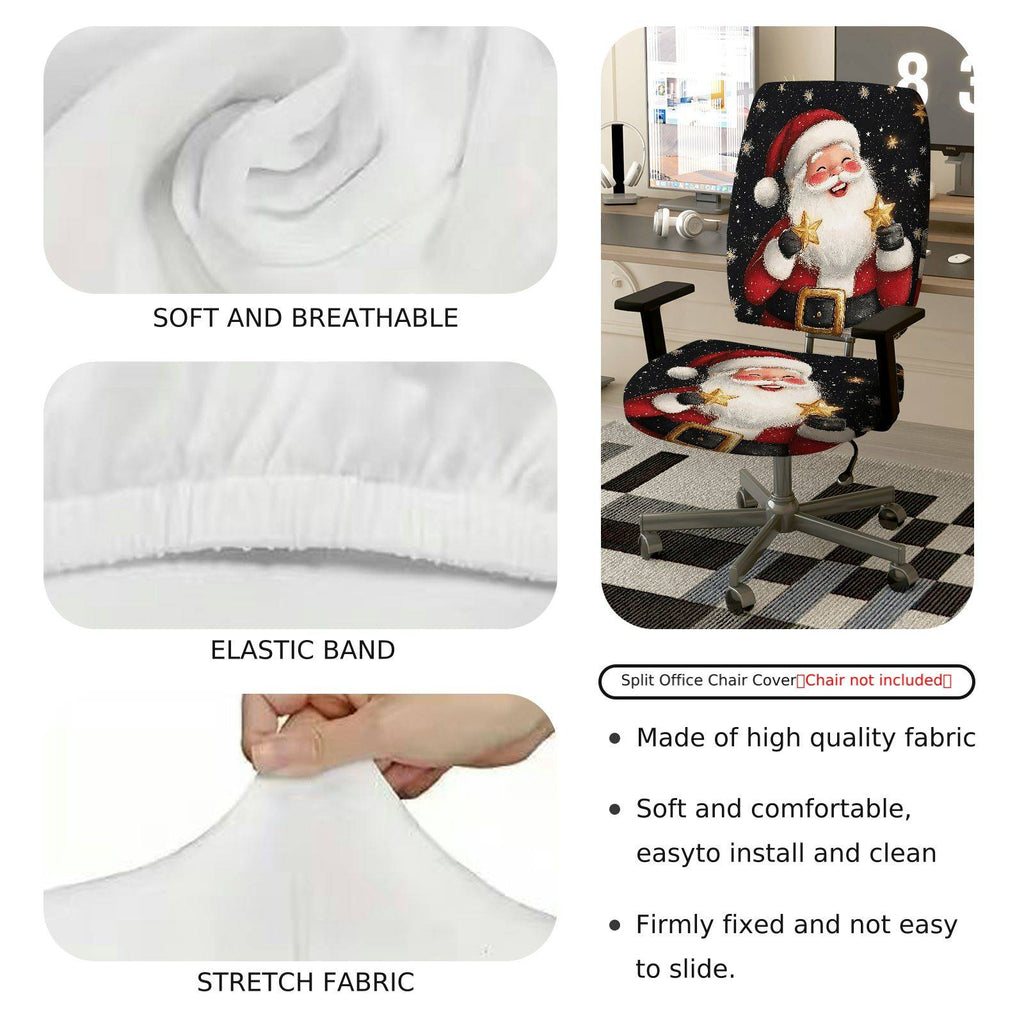 2-Piece Christmas Santa Starry Joyful  Computer Chair Cover Set, Seat and Backrest