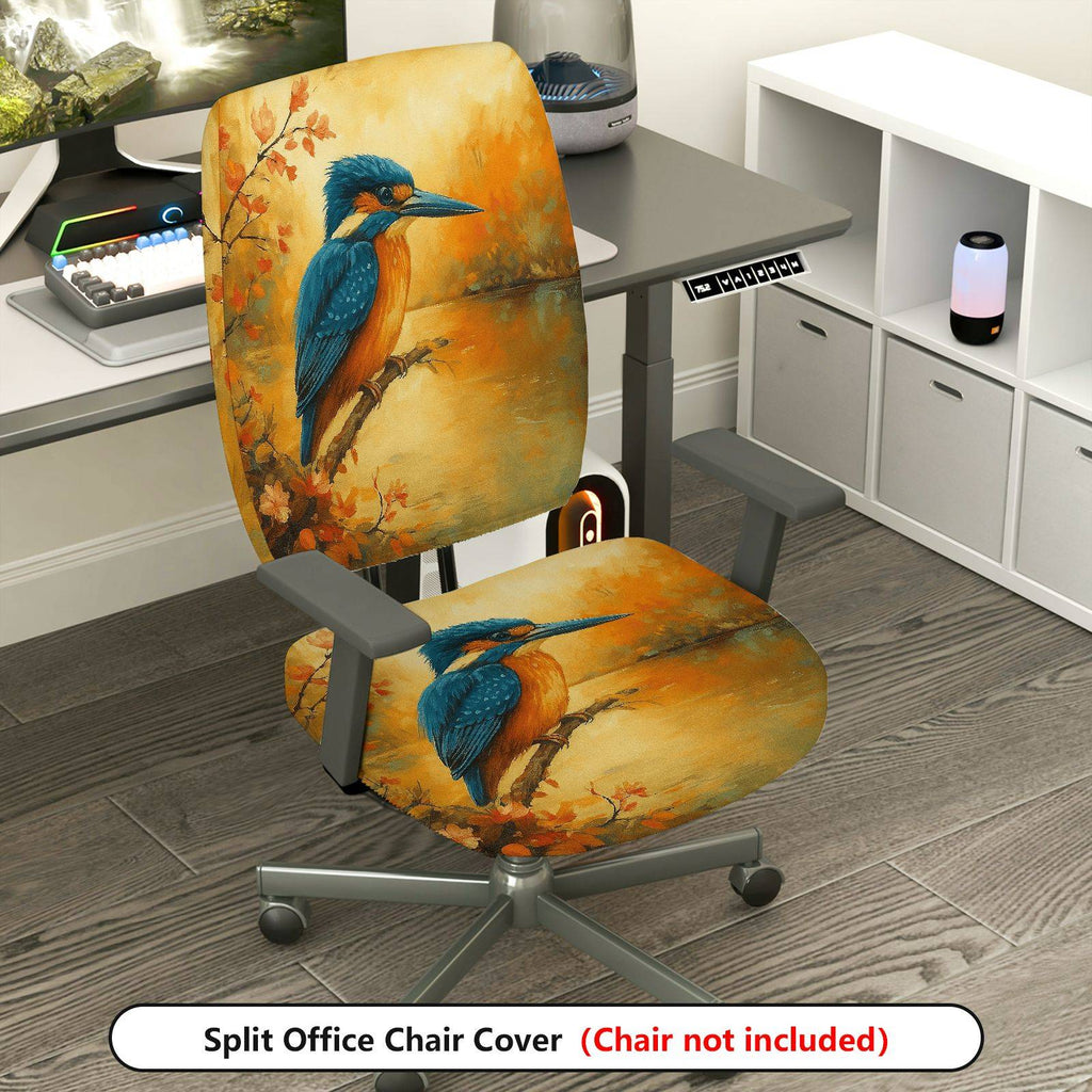 2-Piece Autumn Bird Nature Scenic Art  Computer Chair Cover Set, Seat and Backrest