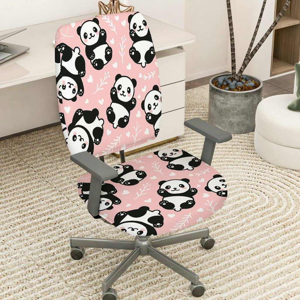 2-Piece Panda Cute Pink Animal Leaf  Computer Chair Cover Set, Seat and Backrest
