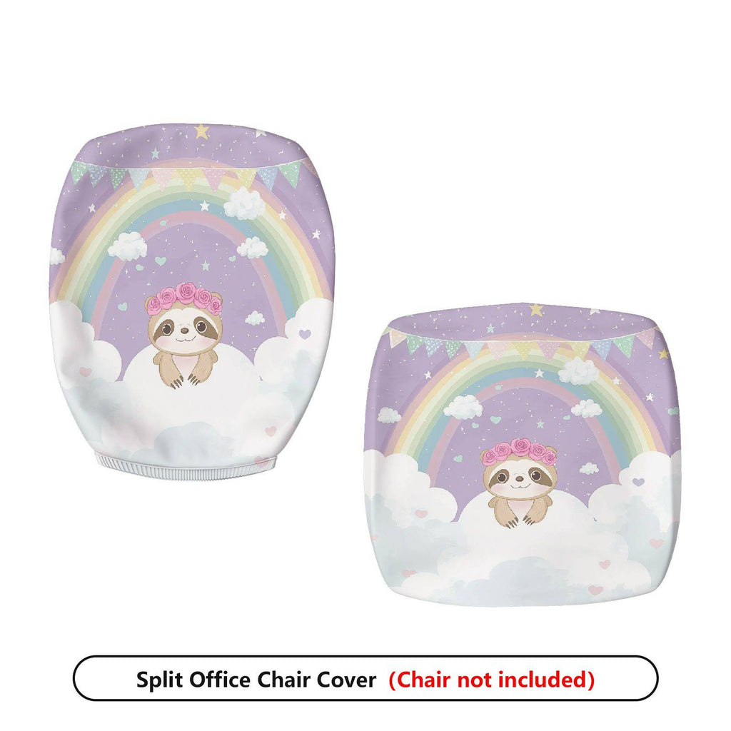 2-Piece Adorable Sloth Rainbow Cloud Cute Dreamy  Computer Chair Cover Set, Seat and Backrest