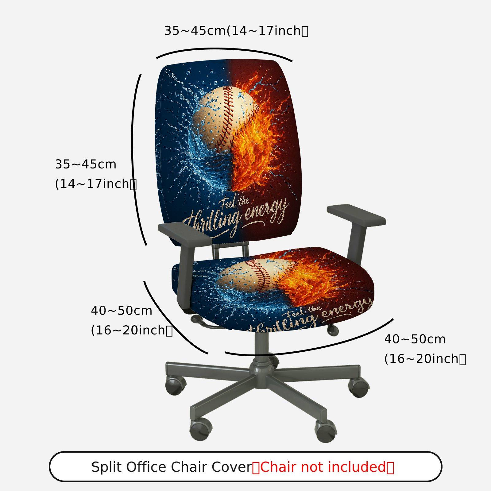 2-Piece Baseball Fire Water Energy Dynamic  Computer Chair Cover Set, Seat and Backrest