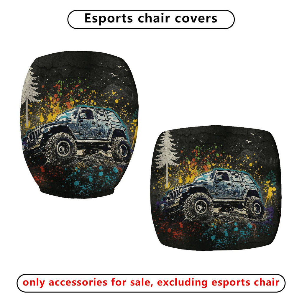 2-Piece Adventure Off-road Vehicle Mountain Forest Graffiti  Computer Chair Cover Set, Seat and Backrest