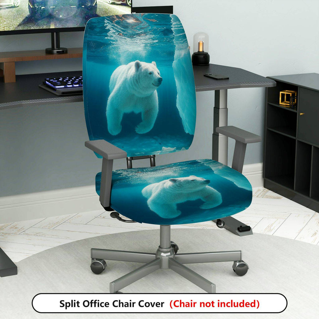 2-Piece Arctic Polar Bear Underwater Theme  Computer Chair Cover Set, Seat and Backrest