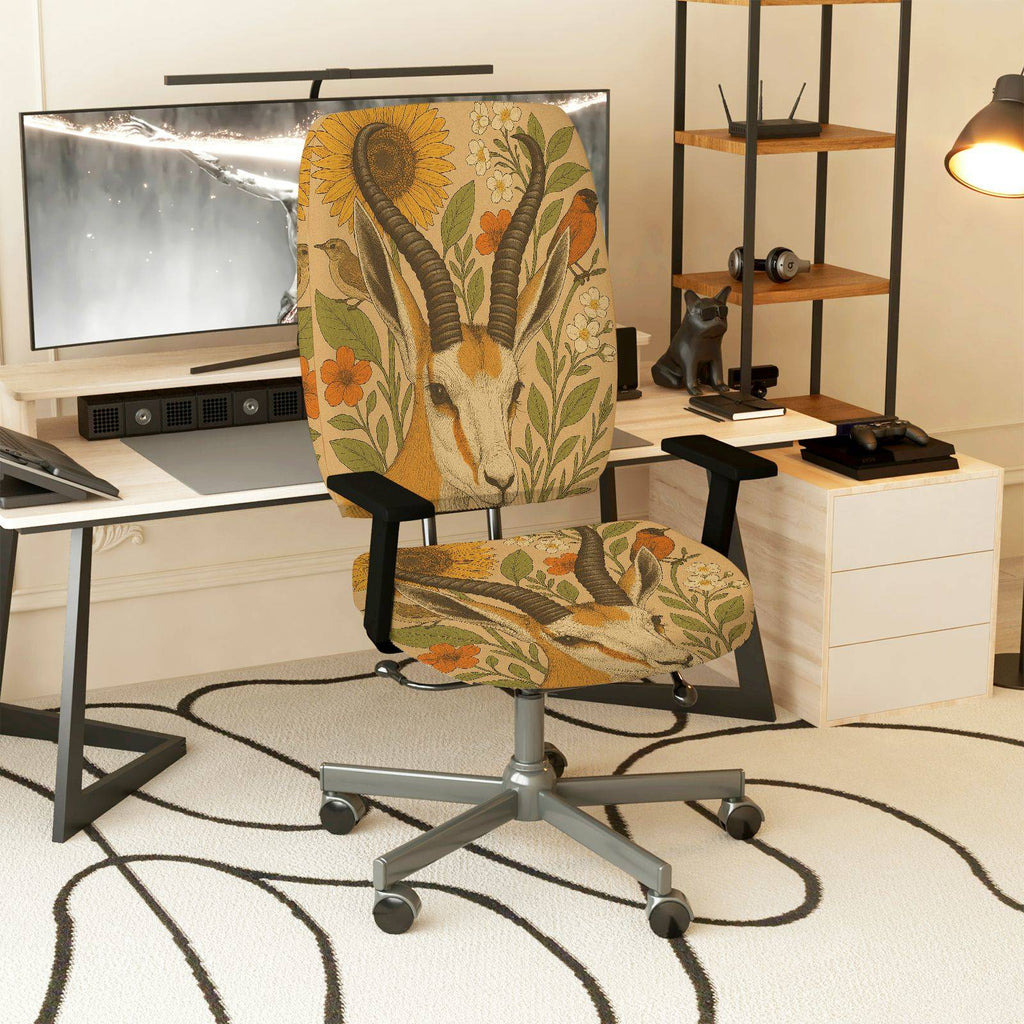 2-Piece Animal Floral Art Nature Vintage  Computer Chair Cover Set, Seat and Backrest