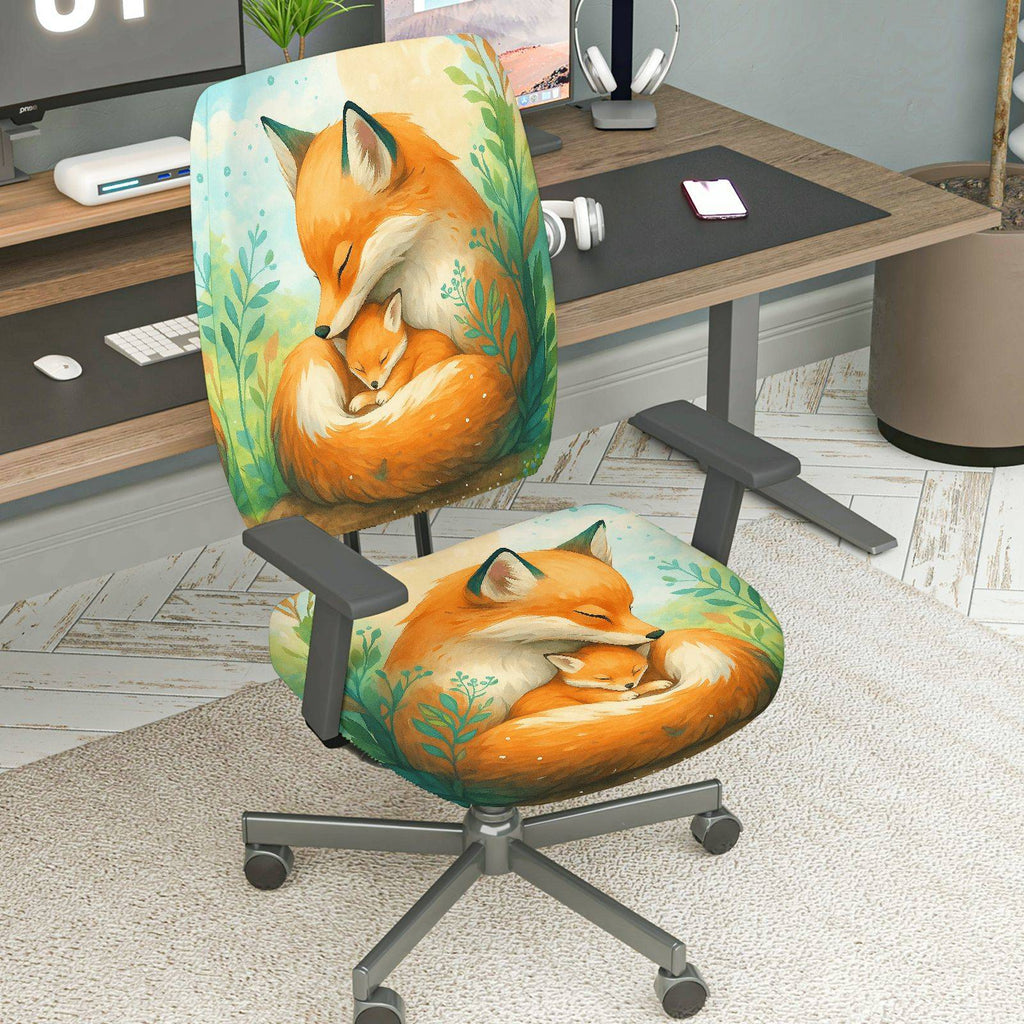 2-Piece Animal Art Fox Forest  Computer Chair Cover Set, Seat and Backrest