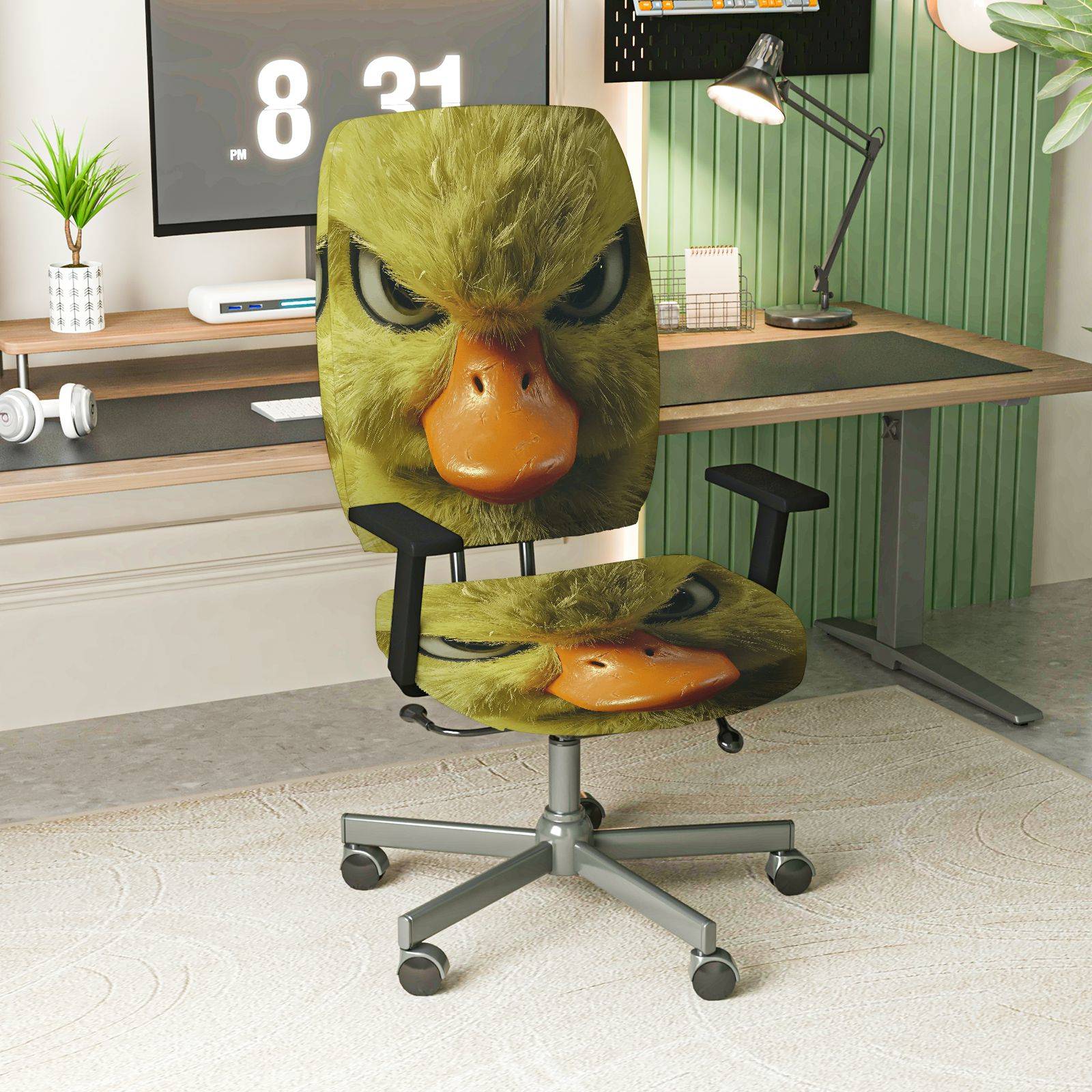 2-Piece Angry Duck Face Fun Unique Animal  Computer Chair Cover Set, Seat and Backrest