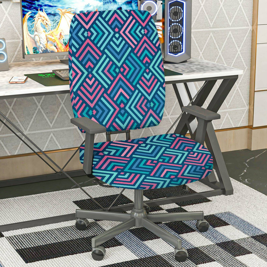 2-Piece Geometric Pattern Colorful Adjustable Modern  Computer Chair Cover Set, Seat and Backrest