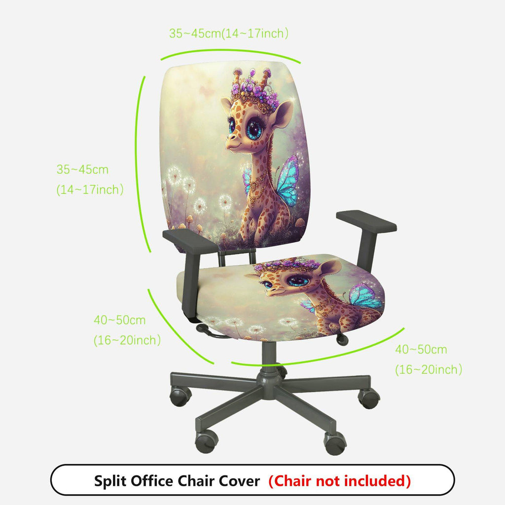 2-Piece Adorable Giraffe Fairy Crown Dandelion Purple  Computer Chair Cover Set, Seat and Backrest