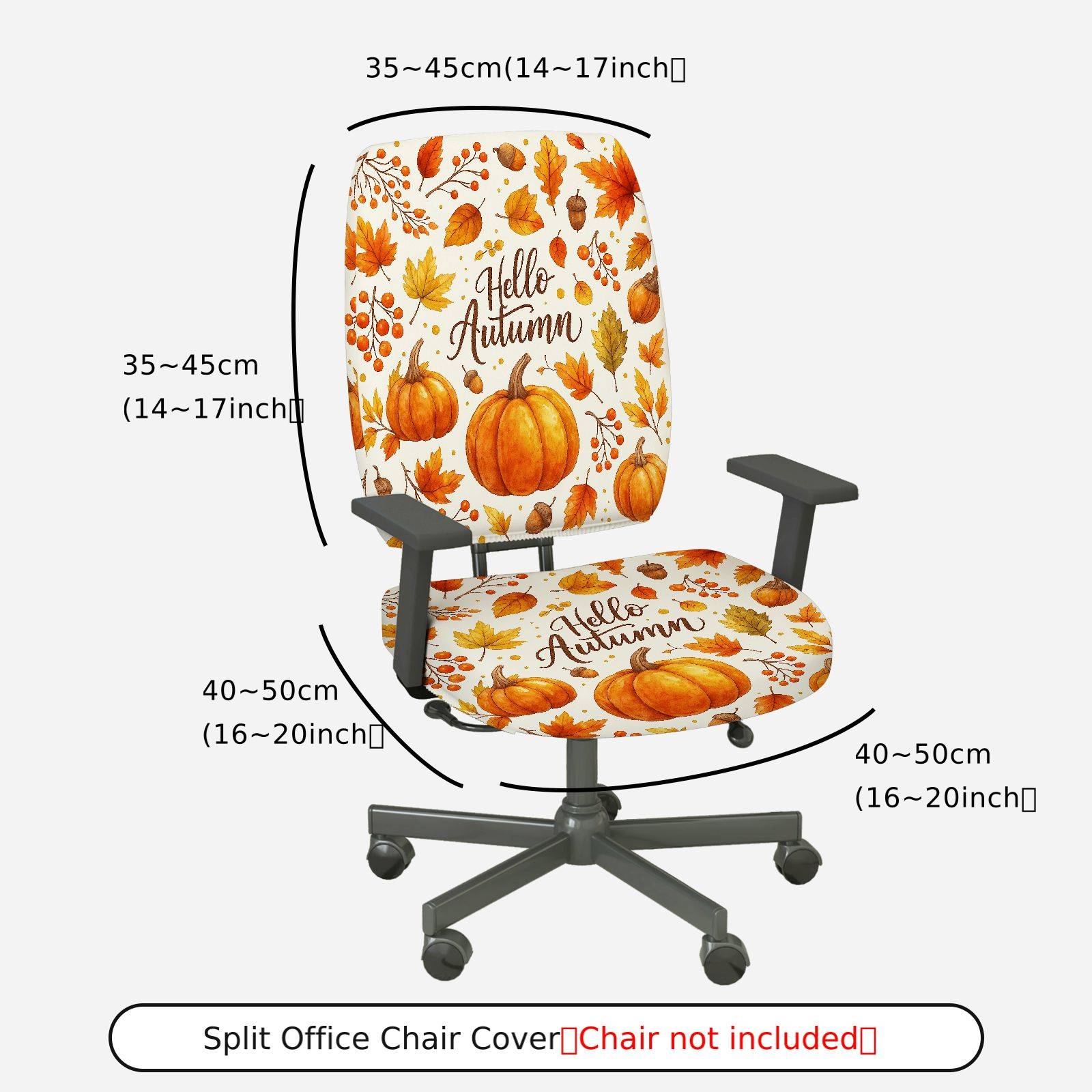 2-Piece Autumn Pumpkin Maple Leaves Acorn Fall  Computer Chair Cover Set, Seat and Backrest