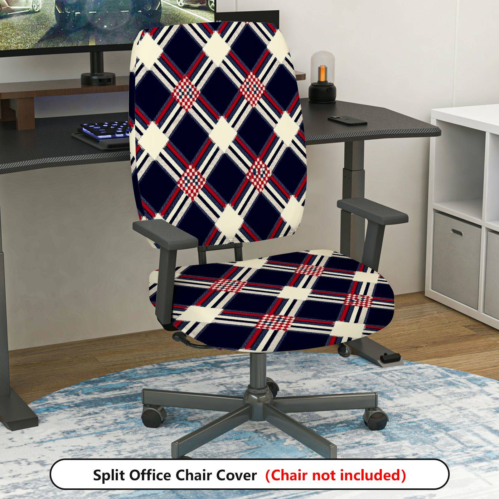 2-Piece Argyle Plaid Geometric Classic Decorative  Computer Chair Cover Set, Seat and Backrest