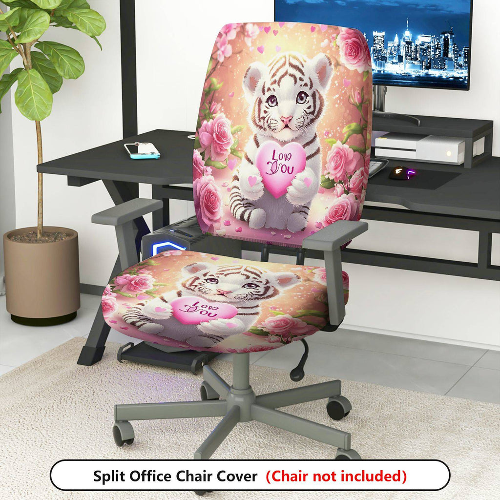 2-Piece Cute Animal Valentine's Day Romantic Floral Love Theme  Computer Chair Cover Set, Seat and Backrest