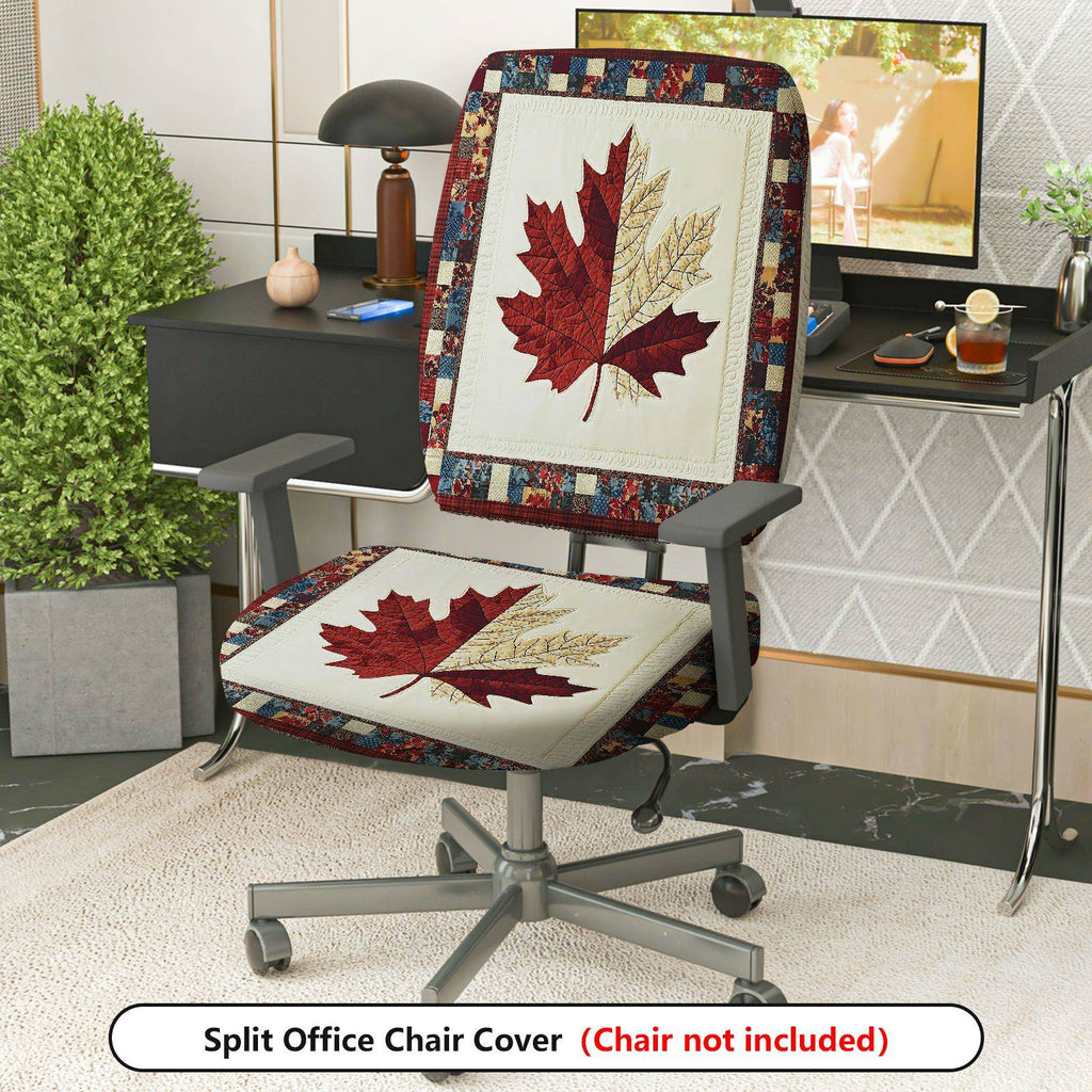 2-Piece Autumn Fall Maple Leaf Patchwork  Computer Chair Cover Set, Seat and Backrest