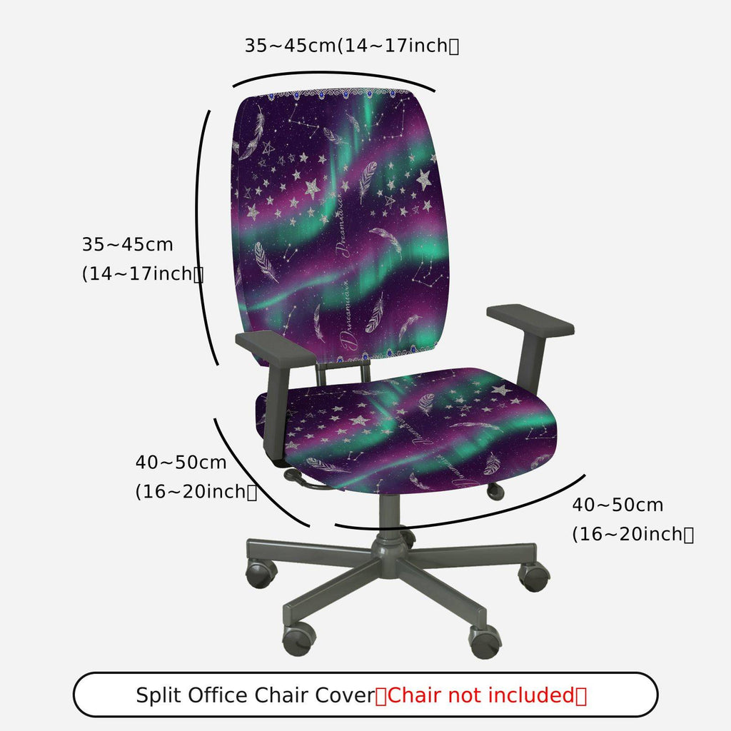 2-Piece Aurora Stars Feathers Galaxy Night  Computer Chair Cover Set, Seat and Backrest