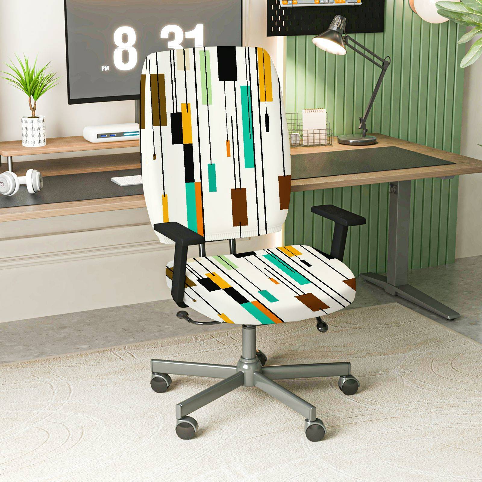 2-Piece Modern Geometric Colorful Pattern  Computer Chair Cover Set, Seat and Backrest