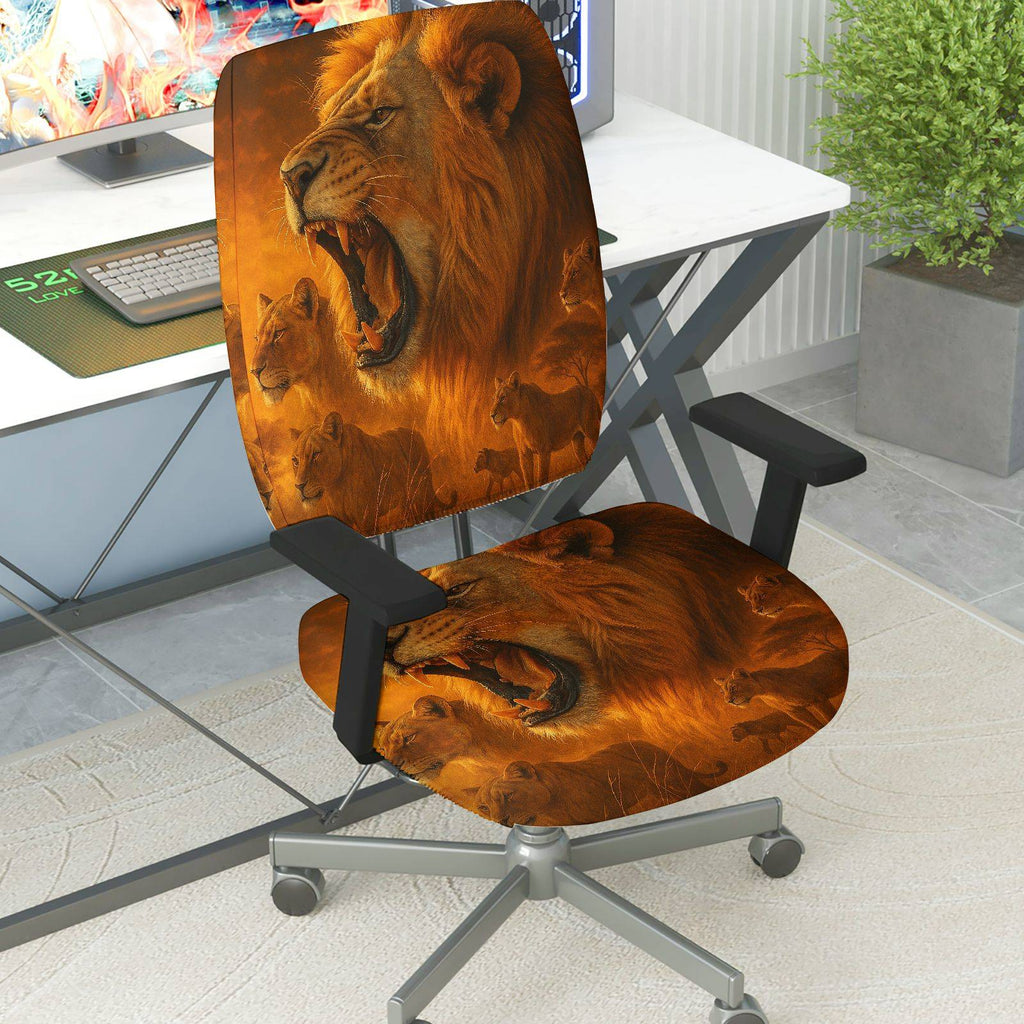 2-Piece Animal Lion Wildlife Nature Stylish  Computer Chair Cover Set, Seat and Backrest