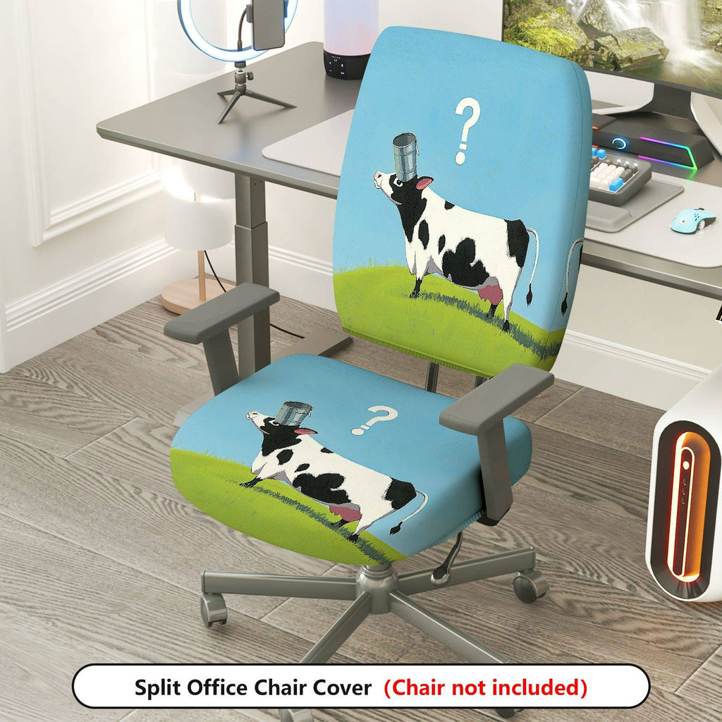 2-Piece Funny Cow Design Printed Animal  Computer Chair Cover Set, Seat and Backrest