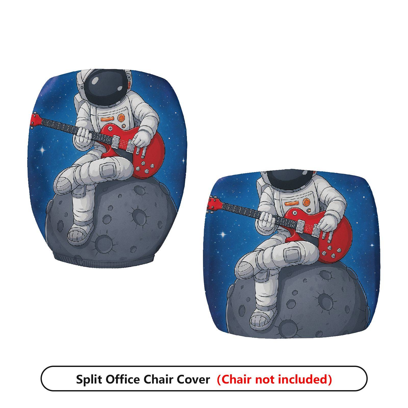 2-Piece Astronaut Outer Space Guitar Moon Star  Computer Chair Cover Set, Seat and Backrest