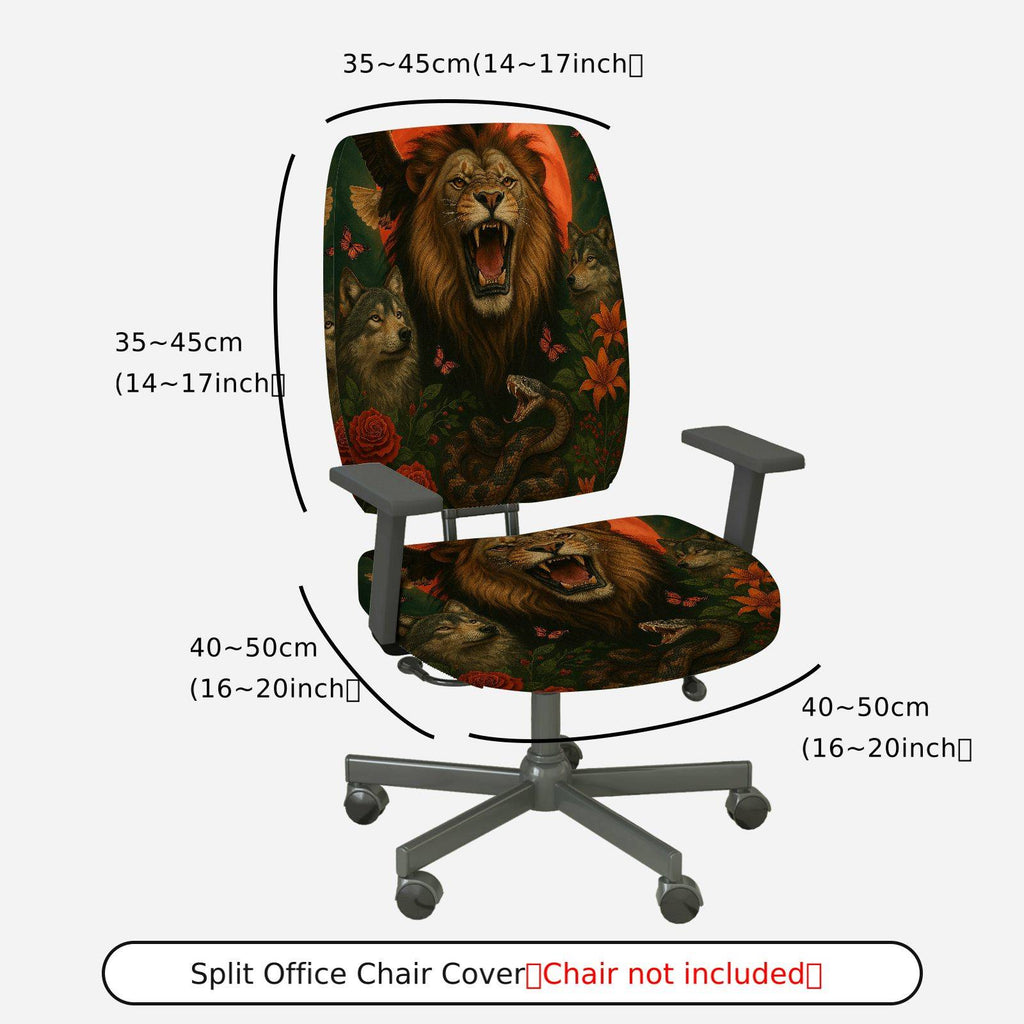 2-Piece Animal Lion Wolf Snake Butterfly Rose  Computer Chair Cover Set, Seat and Backrest