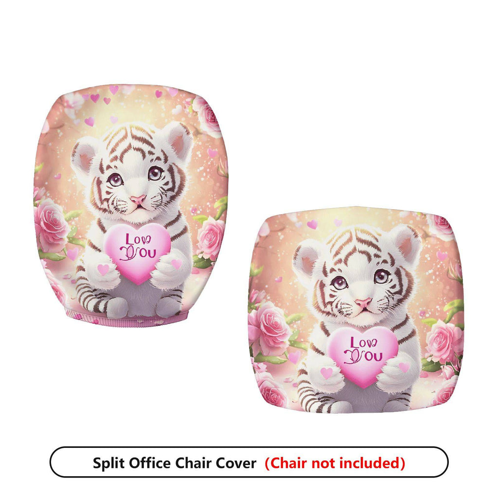 2-Piece Cute Animal Valentine's Day Romantic Floral Love Theme  Computer Chair Cover Set, Seat and Backrest