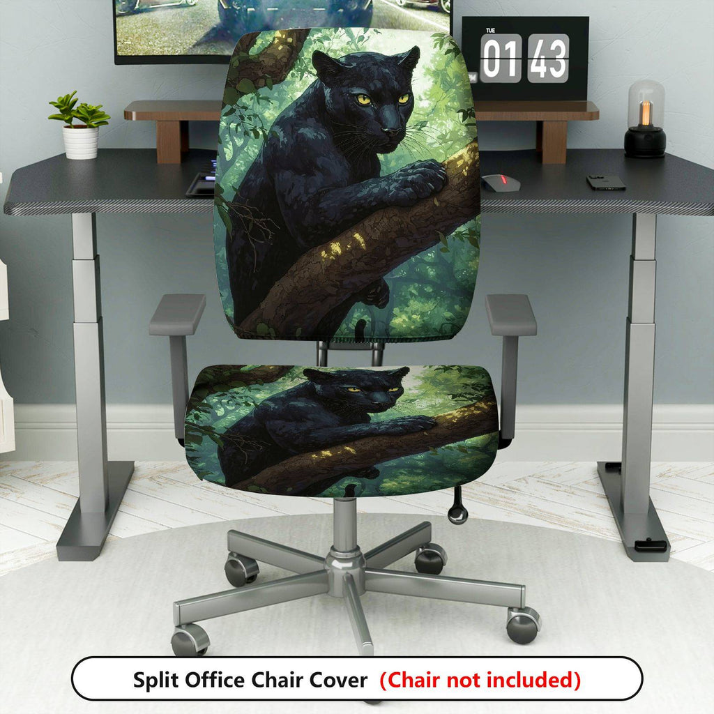 2-Piece Jungle Panther Animal Nature Wildlife Art  Computer Chair Cover Set, Seat and Backrest