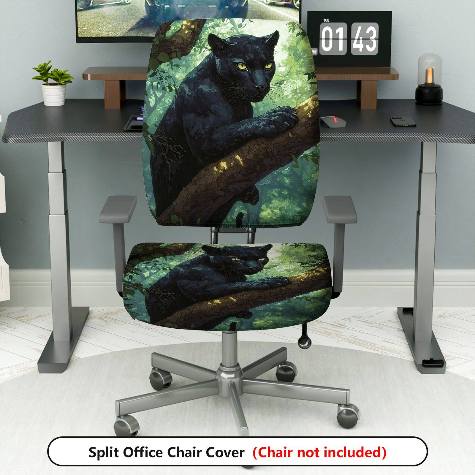 2-Piece Jungle Panther Animal Nature Wildlife Art  Computer Chair Cover Set, Seat and Backrest