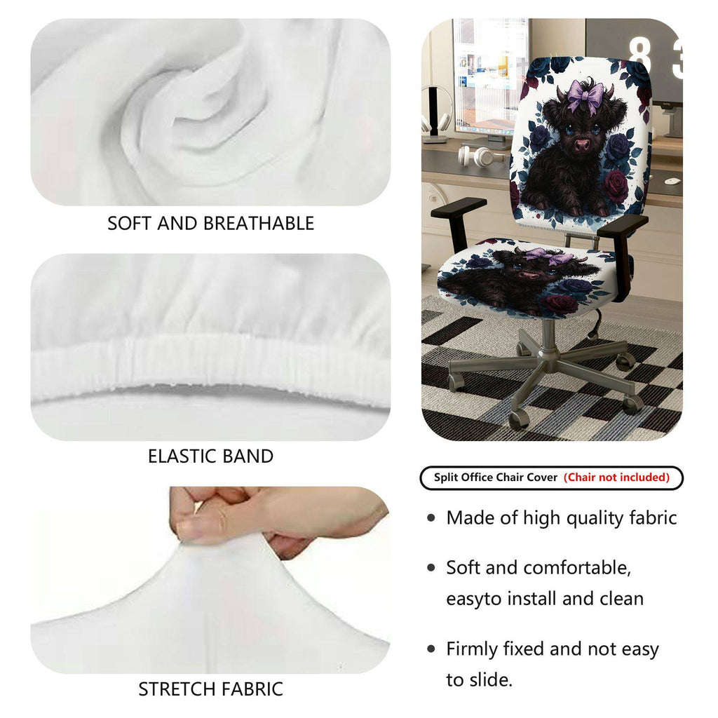 2-Piece Cute Puppy Flower Bow  Computer Chair Cover Set, Seat and Backrest
