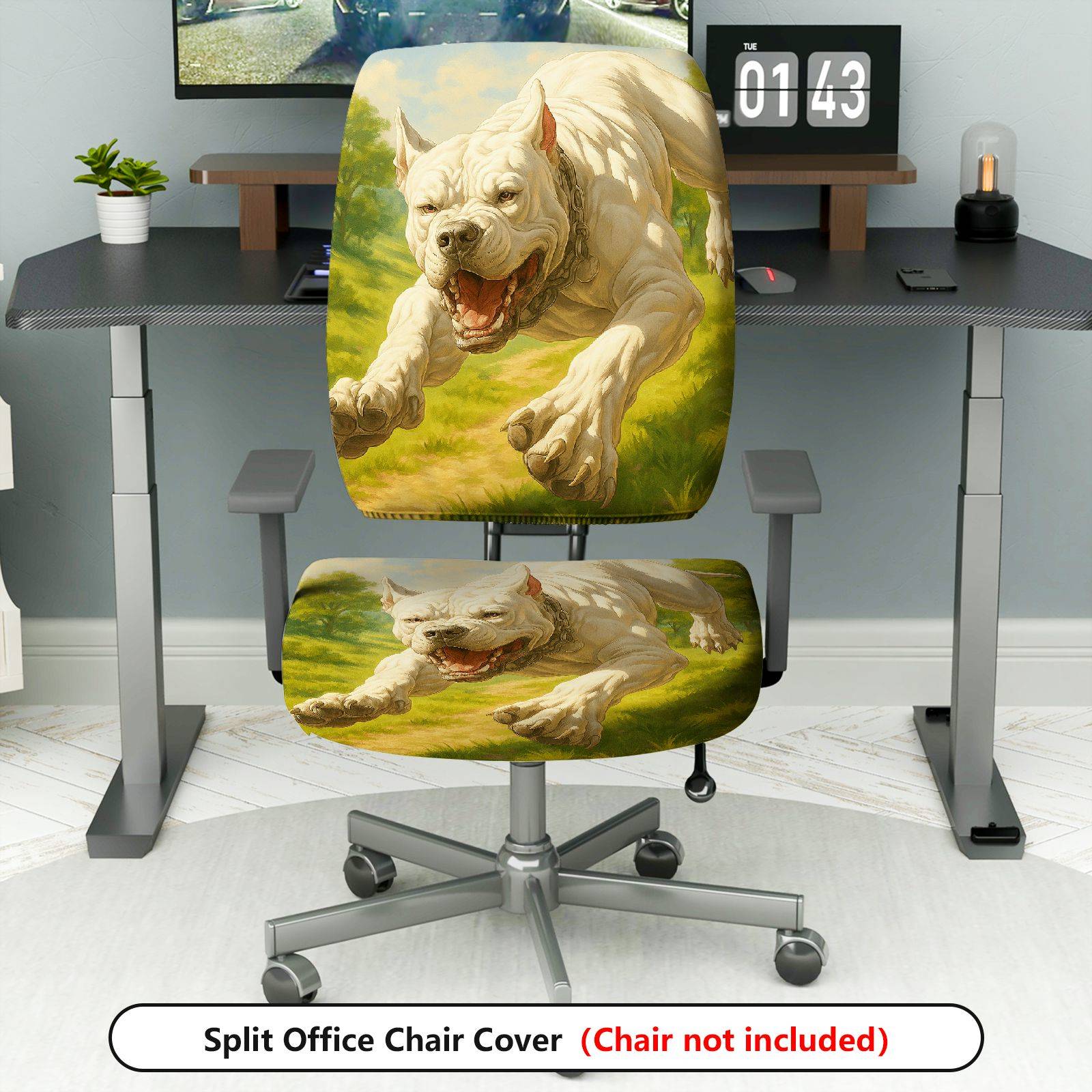 2-Piece Animal Art Decorative Dog Custom  Computer Chair Cover Set, Seat and Backrest