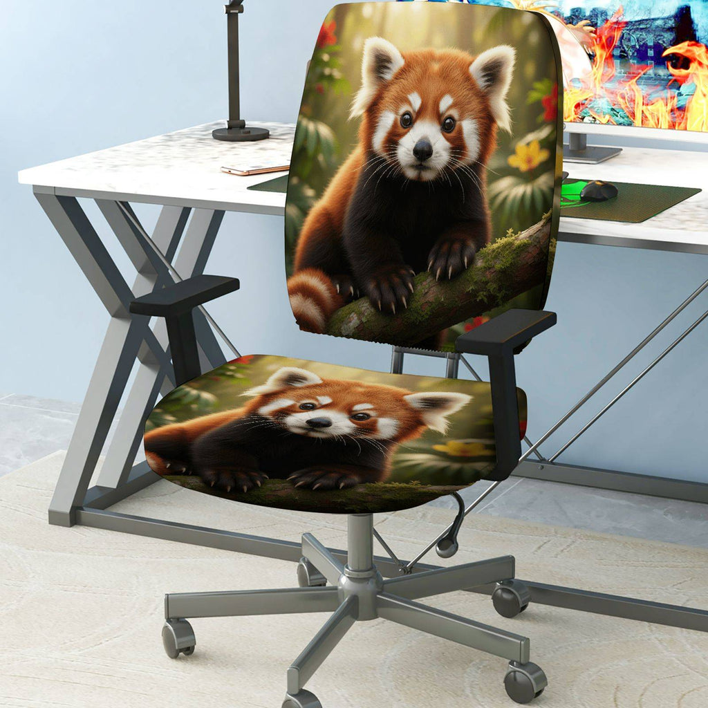 2-Piece Adorable Red Panda Nature Whimsical Animal Woodland  Computer Chair Cover Set, Seat and Backrest