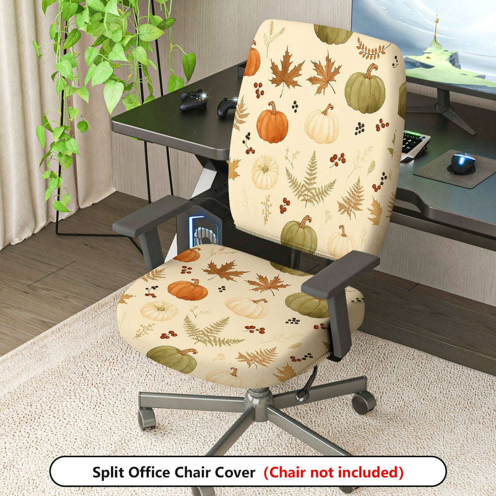 2-Piece Autumn Pumpkin Leaf Thanksgiving  Computer Chair Cover Set, Seat and Backrest