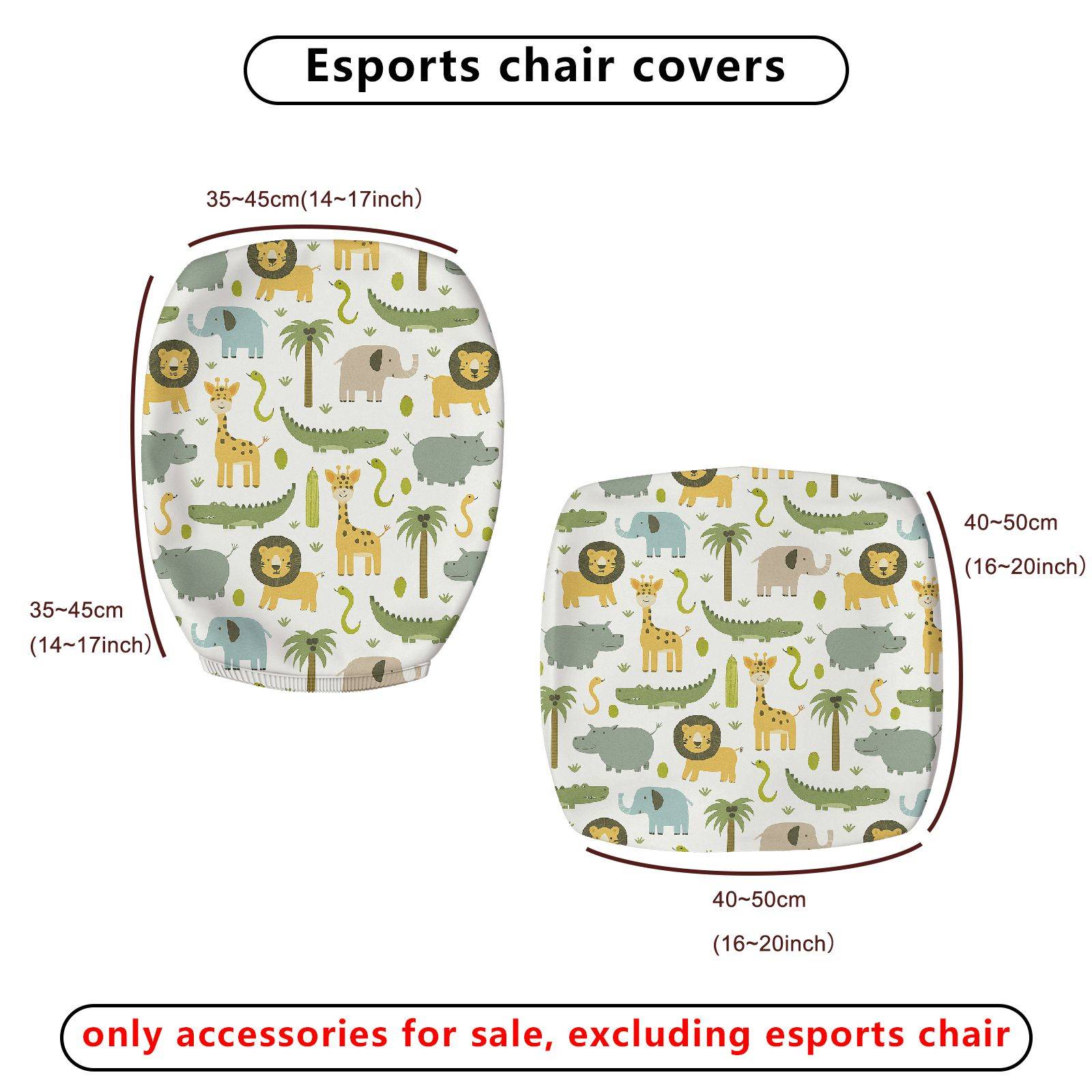 2-Piece Animal Safari Jungle Wildlife Nature  Computer Chair Cover Set, Seat and Backrest