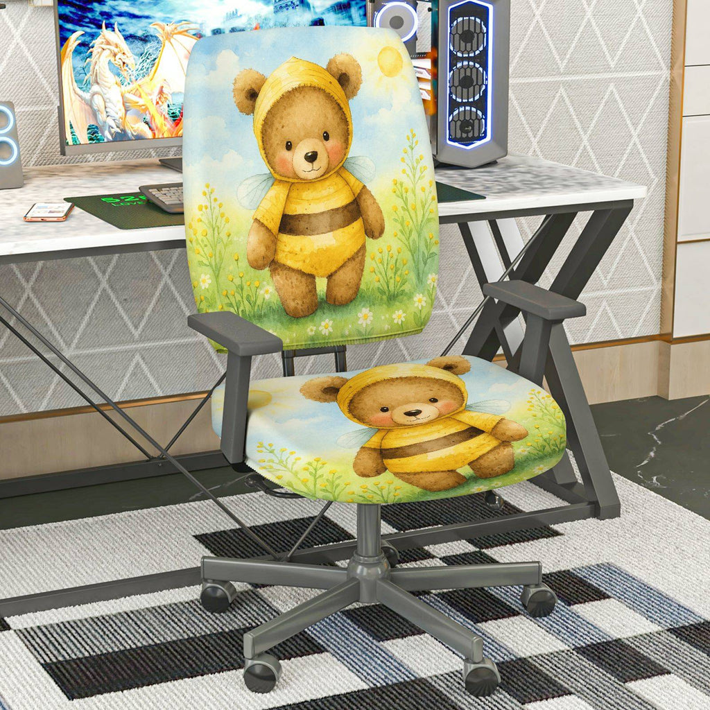2-Piece Cute Animal Bee Spring Flora Summer  Computer Chair Cover Set, Seat and Backrest
