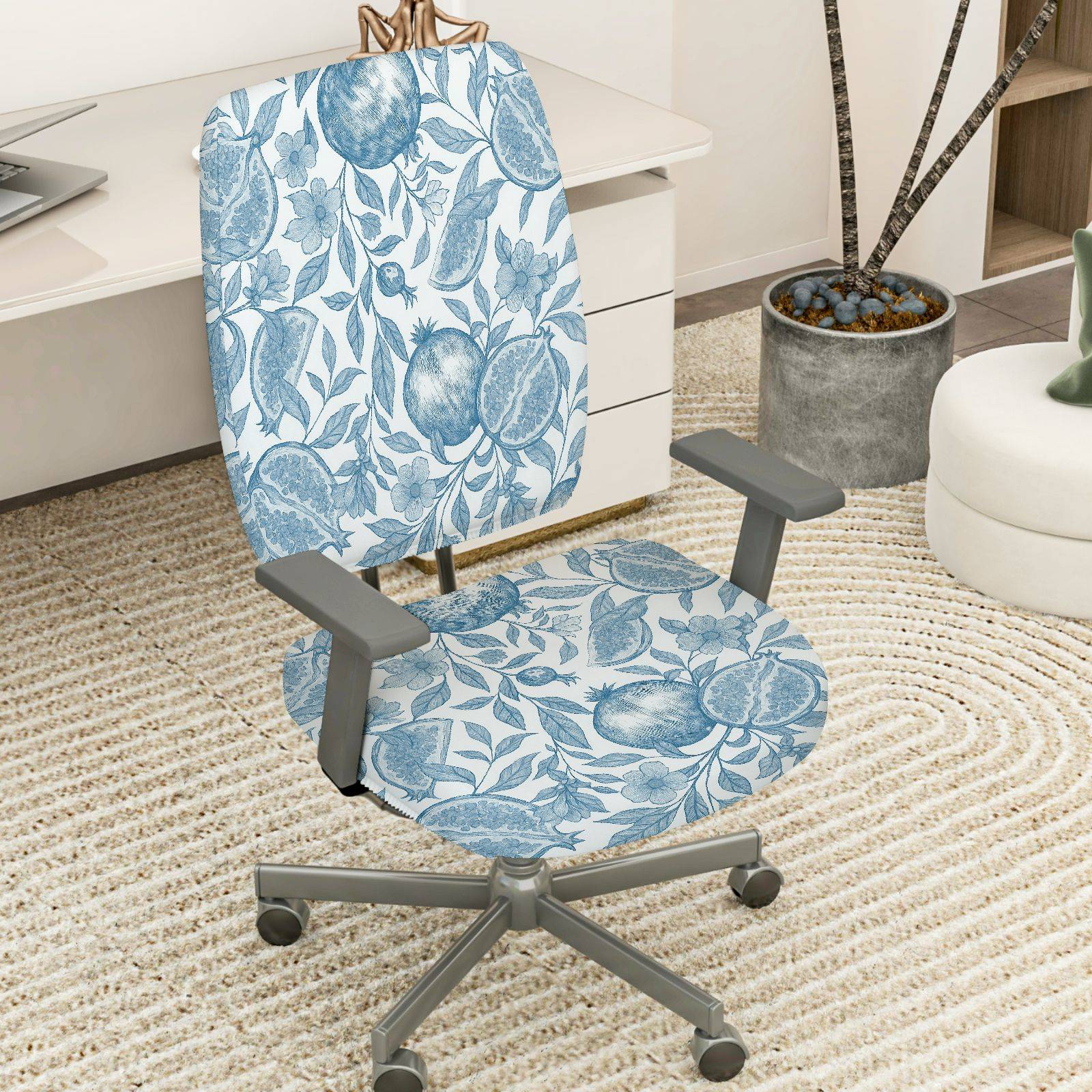 2-Piece Floral Pattern Fruit Botanical Nature  Computer Chair Cover Set, Seat and Backrest