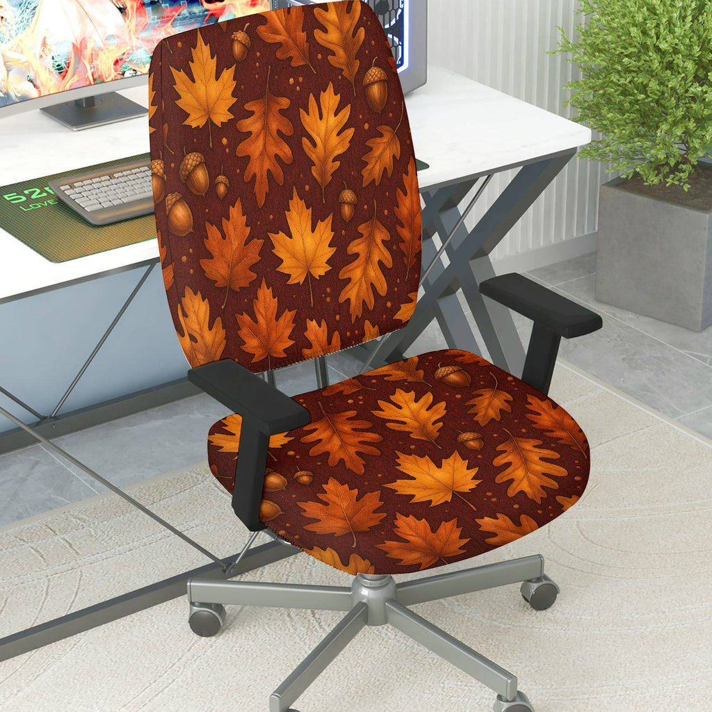 2-Piece Autumn Maple Leaf Acorn Pattern Decorative  Computer Chair Cover Set, Seat and Backrest