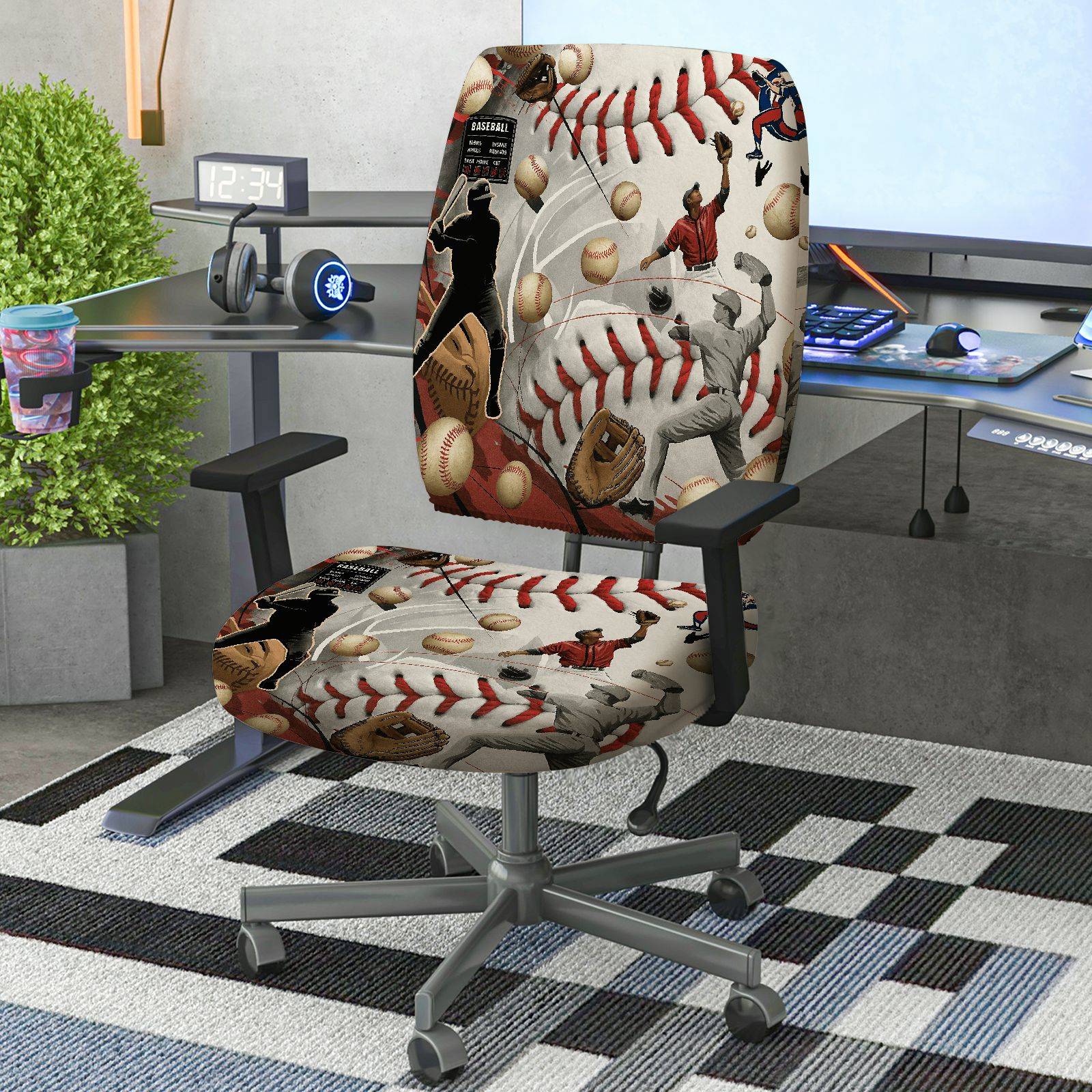 2-Piece Baseball Sports Player Game Ball  Computer Chair Cover Set, Seat and Backrest