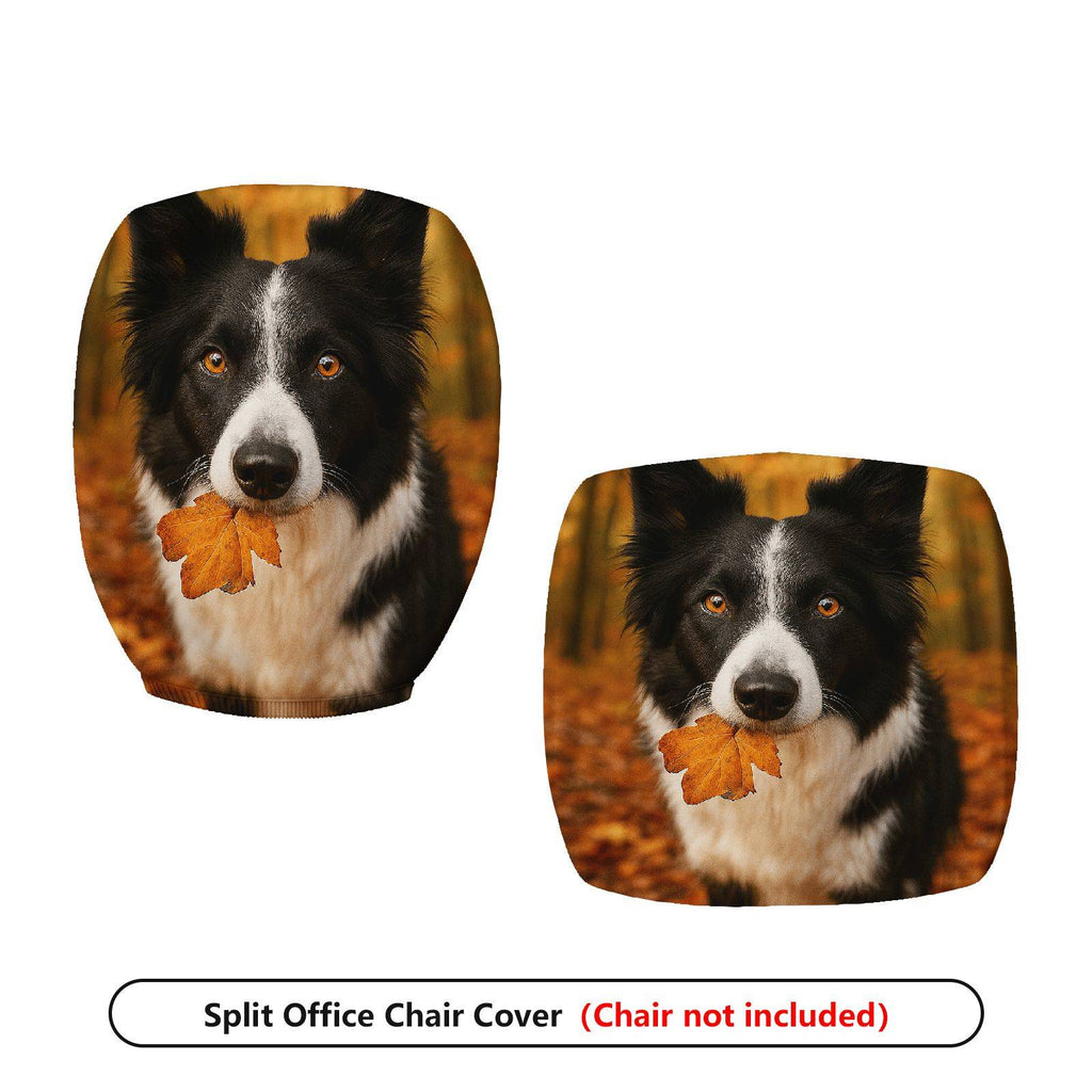 2-Piece Autumn Dog Leaf Nature Cozy  Computer Chair Cover Set, Seat and Backrest