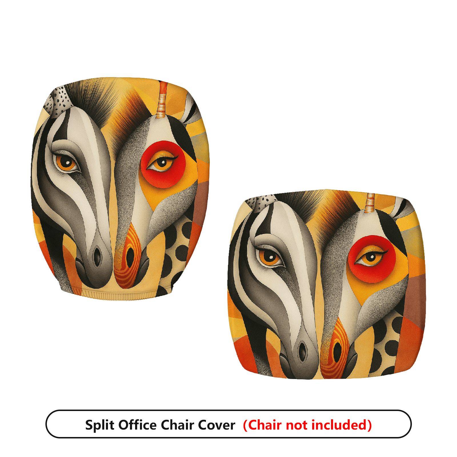 2-Piece Abstract Art Animal Colorful Unique Vibrant  Computer Chair Cover Set, Seat and Backrest