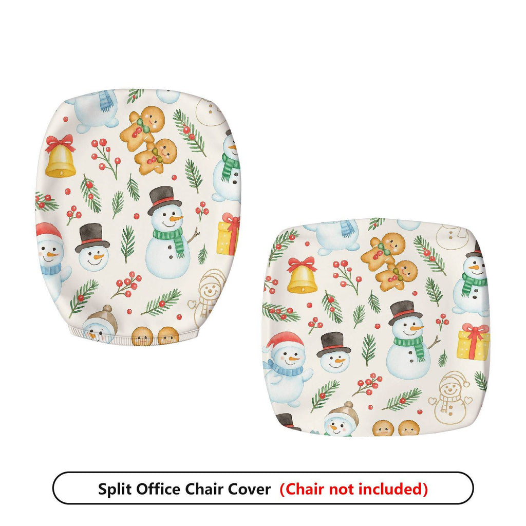 2-Piece Christmas Snowman Gingerbread Bells Holly  Computer Chair Cover Set, Seat and Backrest