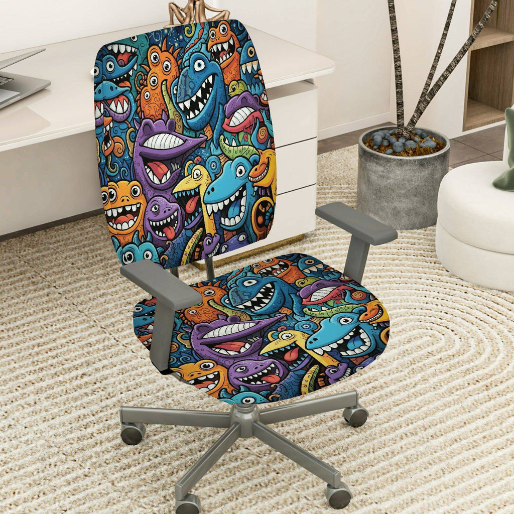 2-Piece Animal Fun Colorful Vibrant Pattern  Computer Chair Cover Set, Seat and Backrest