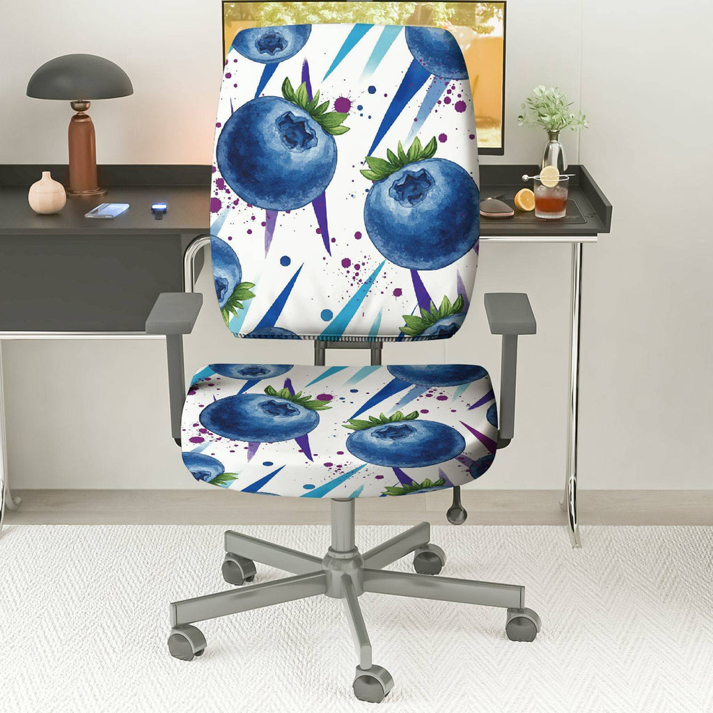 2-Piece Blueberry Fruit Abstract Geometric Art Modern  Computer Chair Cover Set, Seat and Backrest