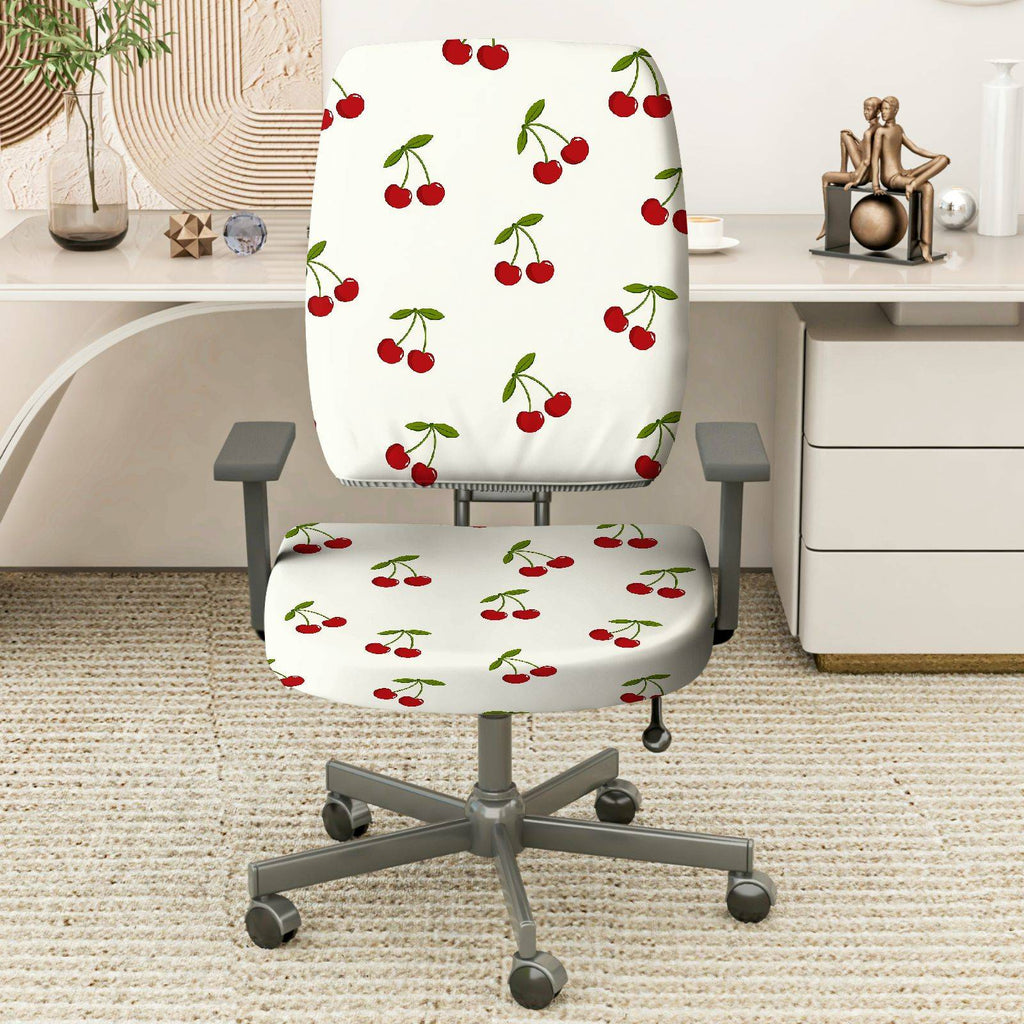 2-Piece Cherry Pattern Red Green White  Computer Chair Cover Set, Seat and Backrest