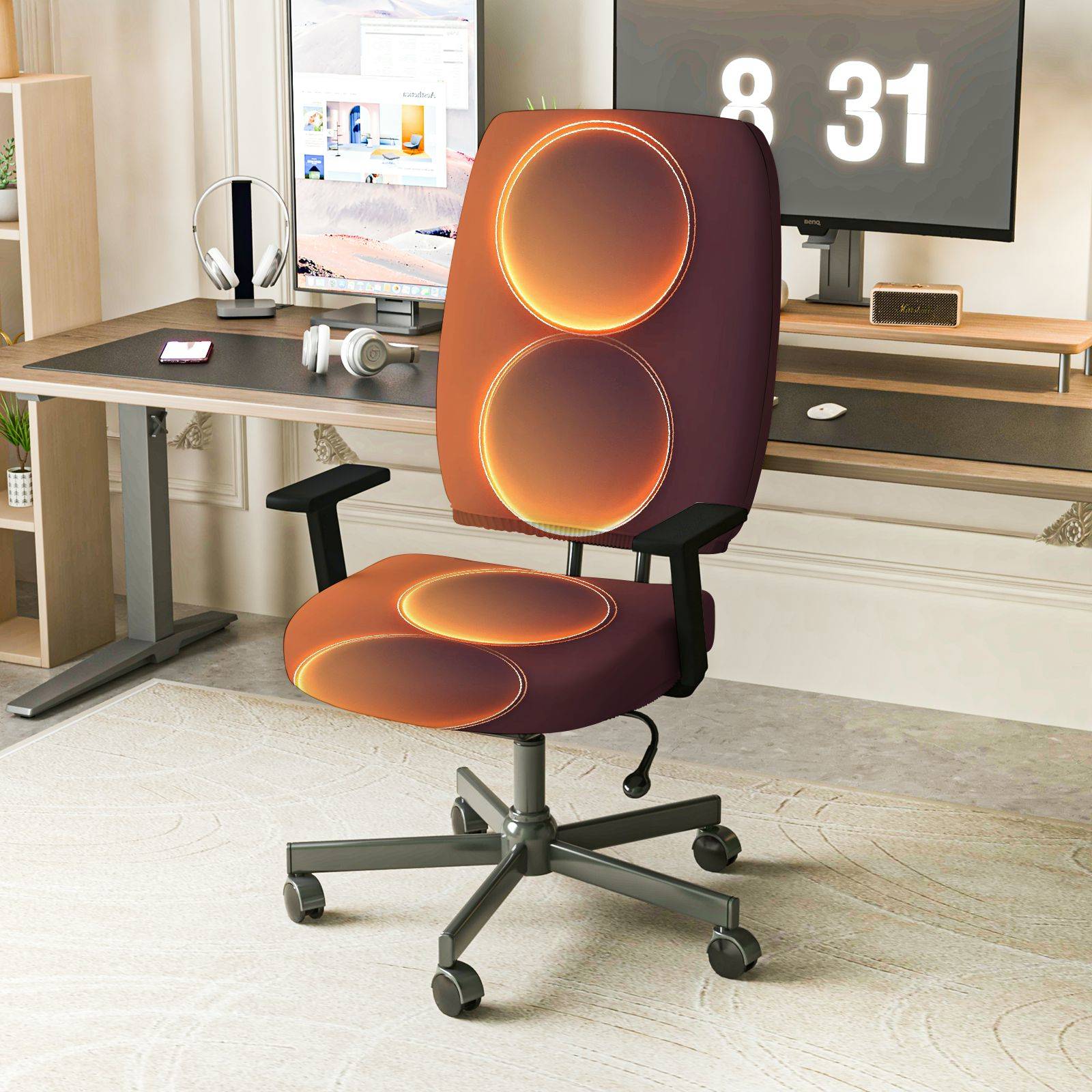 2-Piece Modern Stylish Vibrant Geometric Pattern  Computer Chair Cover Set, Seat and Backrest