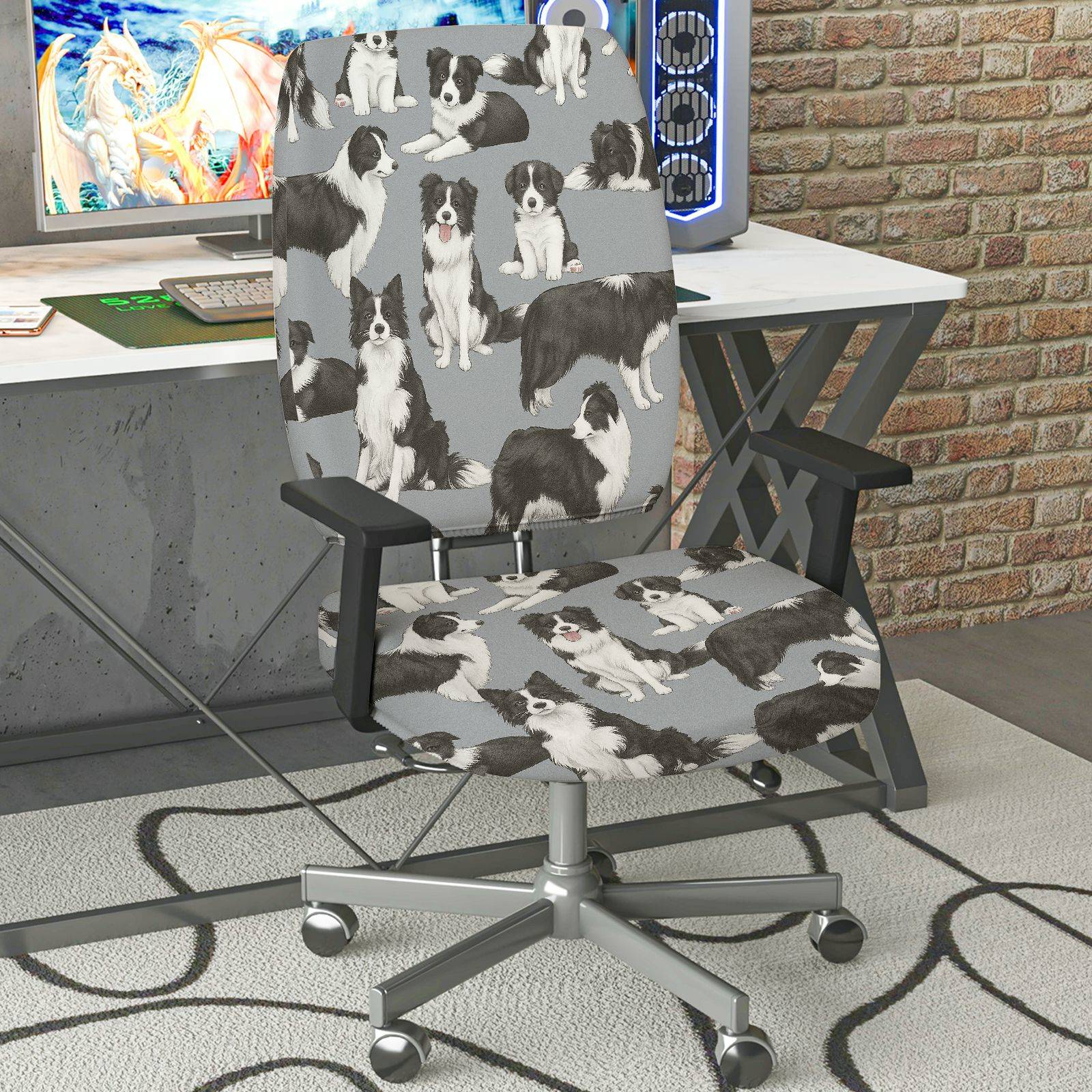 2-Piece Animal Dog Pattern Pet Lover Home  Computer Chair Cover Set, Seat and Backrest
