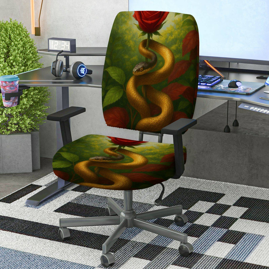 2-Piece Artistic Snake Rose Nature Decorative Vibrant  Computer Chair Cover Set, Seat and Backrest