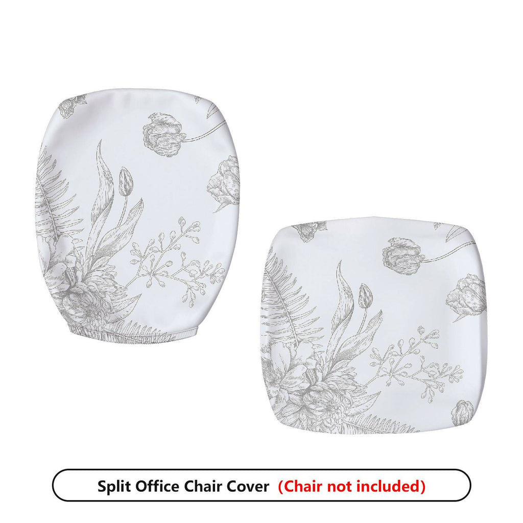 2-Piece Floral Pattern Botanical Design Nature Inspired White  Computer Chair Cover Set, Seat and Backrest