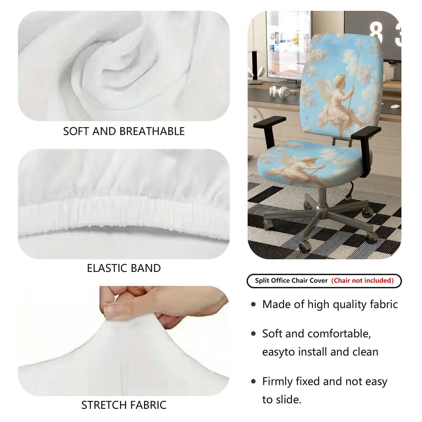 2-Piece Angel Swing Cloud Sky Art Aesthetic  Computer Chair Cover Set, Seat and Backrest