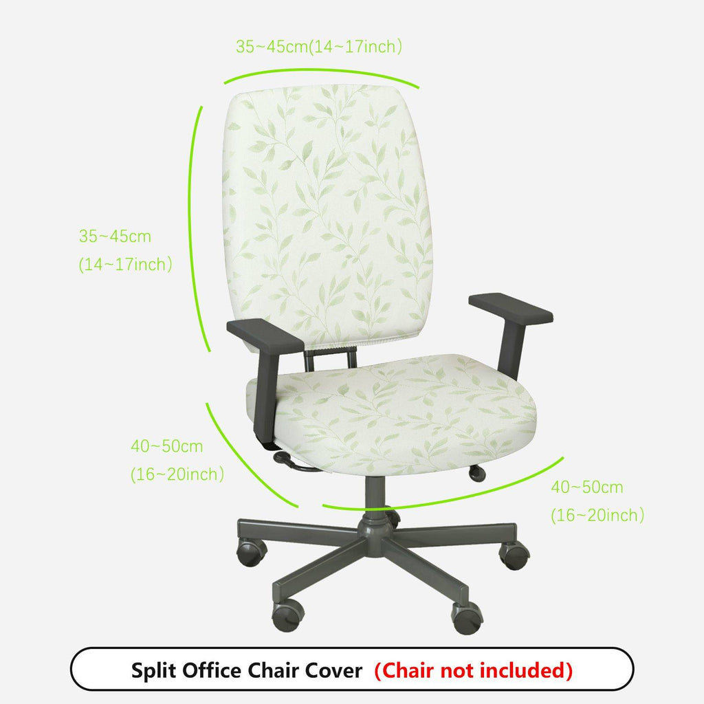 2-Piece Leaf Print Green  Computer Chair Cover Set, Seat and Backrest