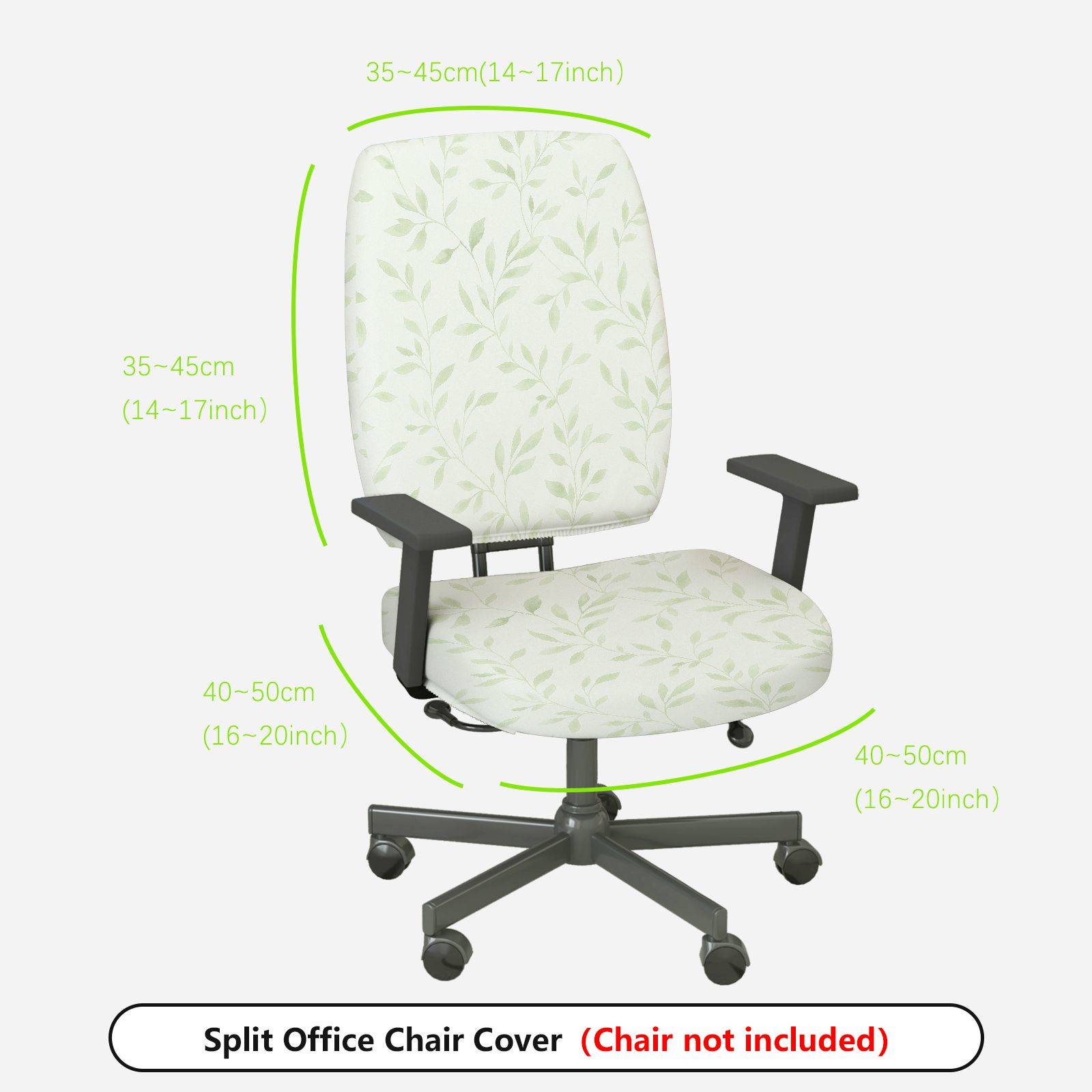2-Piece Leaf Print Green  Computer Chair Cover Set, Seat and Backrest