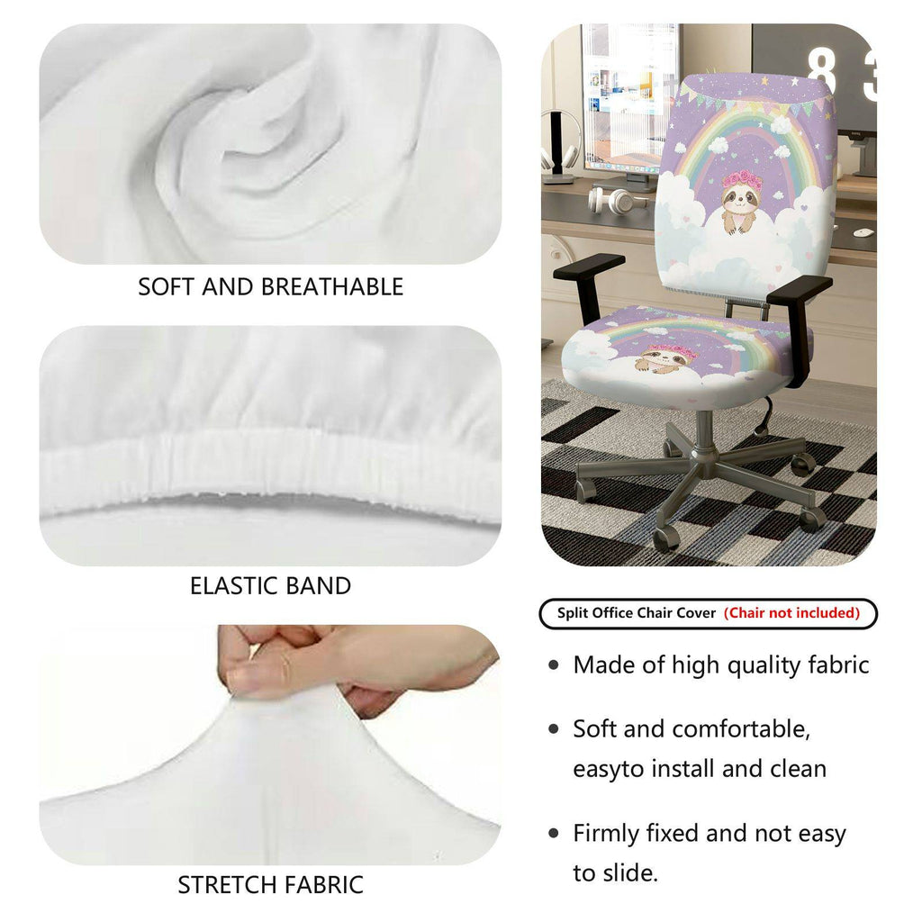 2-Piece Adorable Sloth Rainbow Cloud Cute Dreamy  Computer Chair Cover Set, Seat and Backrest