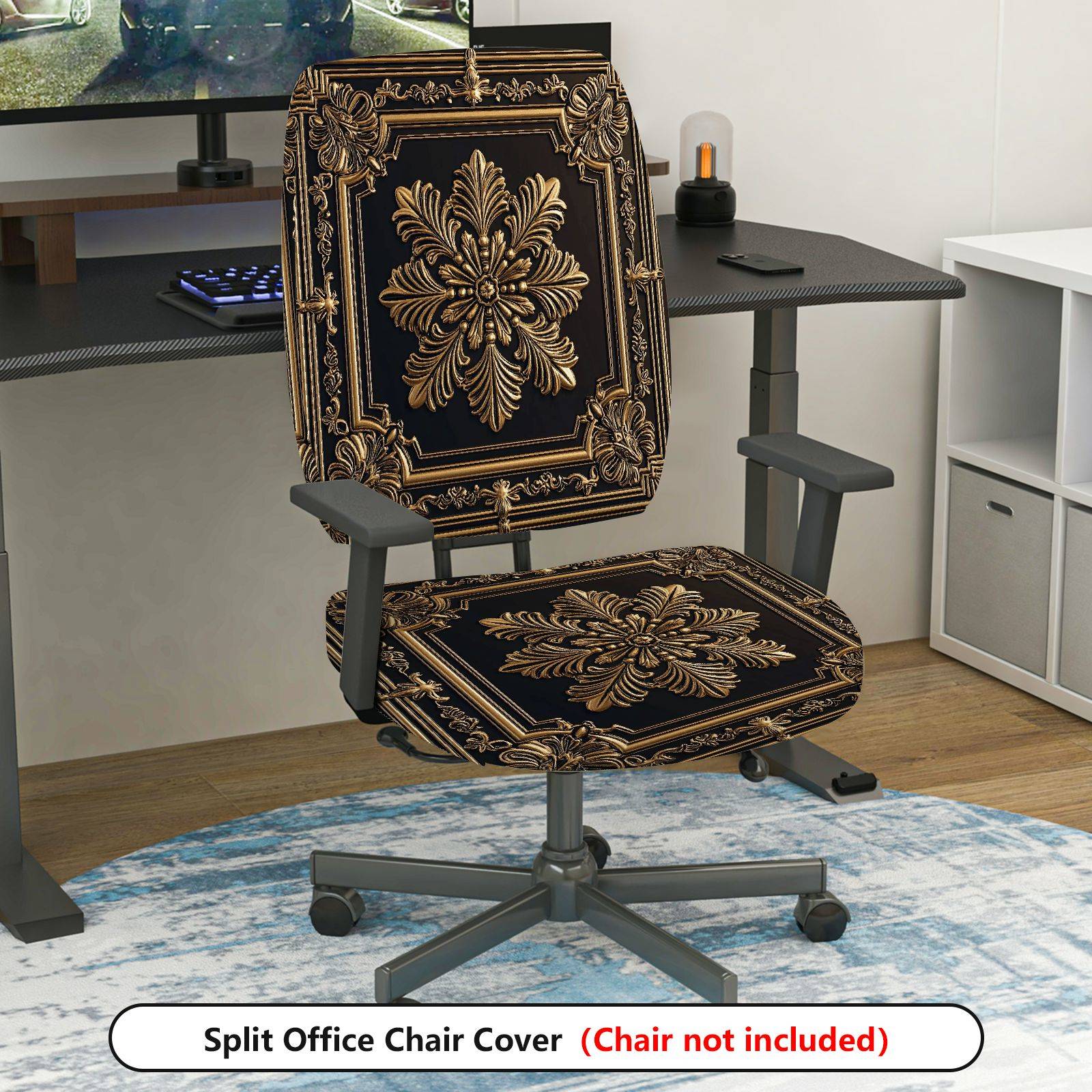 2-Piece Baroque Vintage European Palace Style Printed  Computer Chair Cover Set, Seat and Backrest